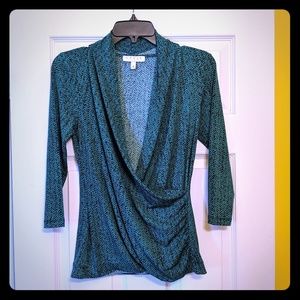 NYC fayx wrap blouse (S) green